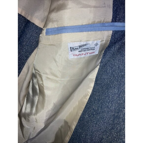 54 44 Mens Gant Rugger New Haven 3 Button Blue Chambray Blazer Sport Coat Silk - Picture 2 of 5